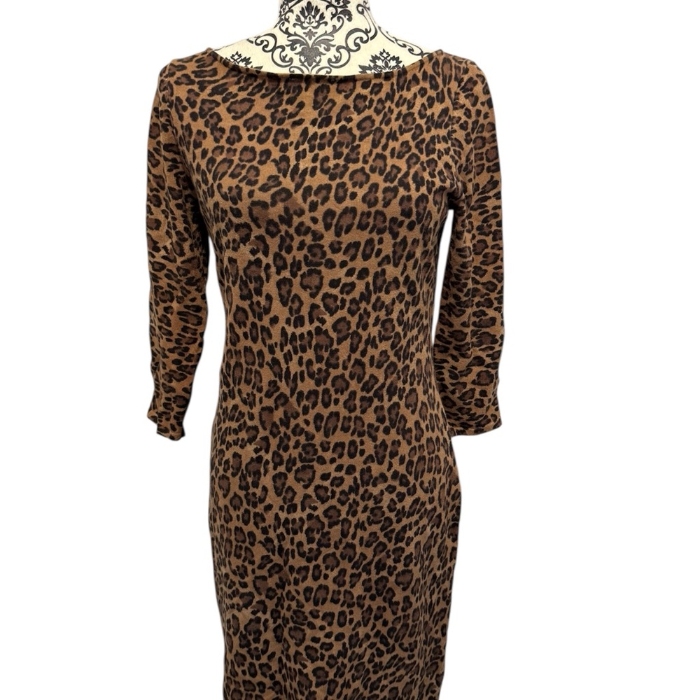 Ralph Lauren Brown and Black Sheath Dress with Cuffed Long Sleeves